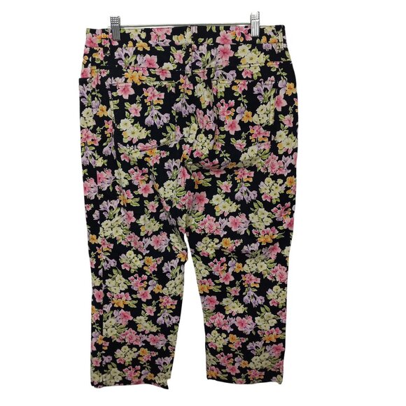 *SOLD* Jones New York Womens Ankle Pants Size 12 Cotton Stretch Black Floral - Picture 2 of 6